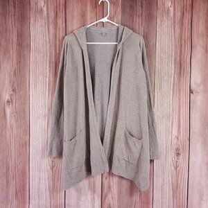 Barefoot Dreams Womens Medium Cozychic Ultra Lite Knit Hooded Cardigan Tan